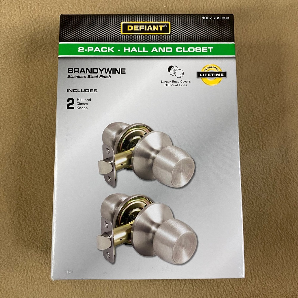 Defiant Brandywine 2 Pack Hall Closet Door Knobs‎ Stainless Steel Finish New